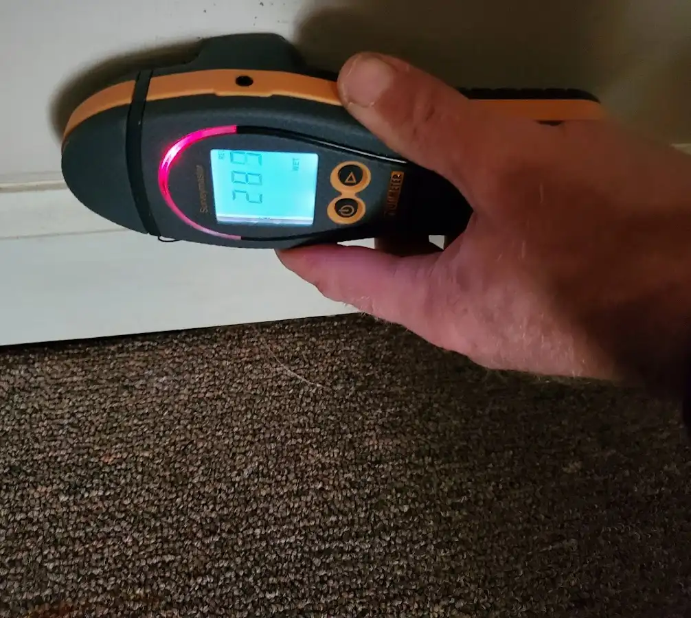 Moisture detection at baseboard during Storm Damage Restoration in Scotia